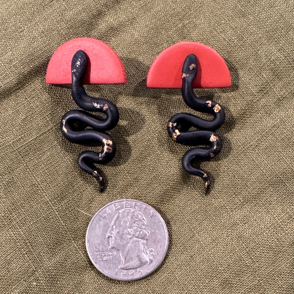 Terracotta and Black Snake Earrings